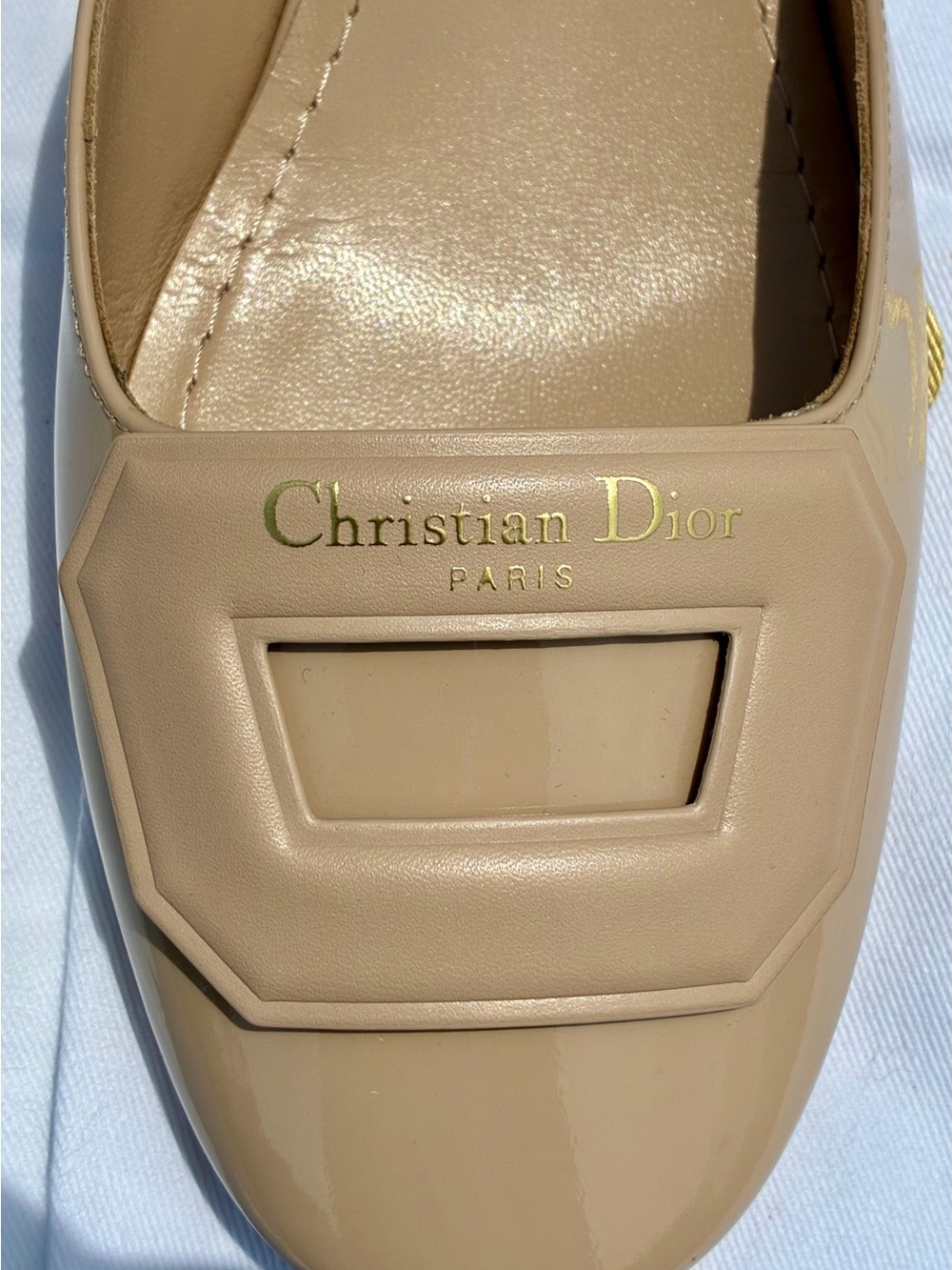 DIOR DAY SLING BALLERINA PUMP NEUTRAL BEIGE CALF PAT. LEATHER LOGO SZ 38.5 NEW - Picture 11 of 16